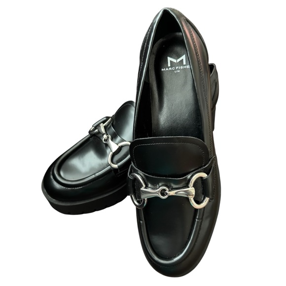 Marc Fisher Wilmer Platform Leather Horse Bit Loafer Black Chunky Sole Size 9.5 - Picture 6 of 11